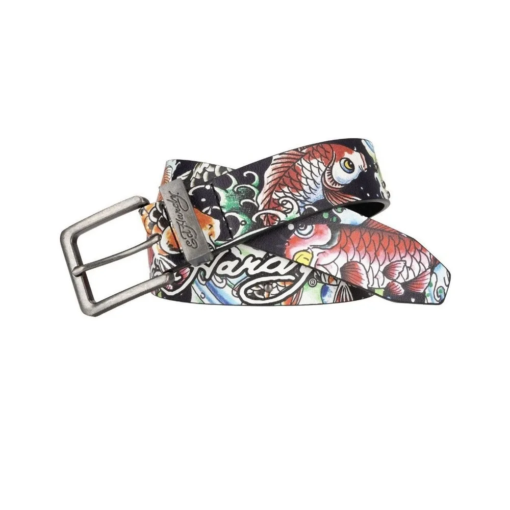 Ed‎ Hardy Men's Coy Fish Print Black Belt With Rivet Studs Size 42 New